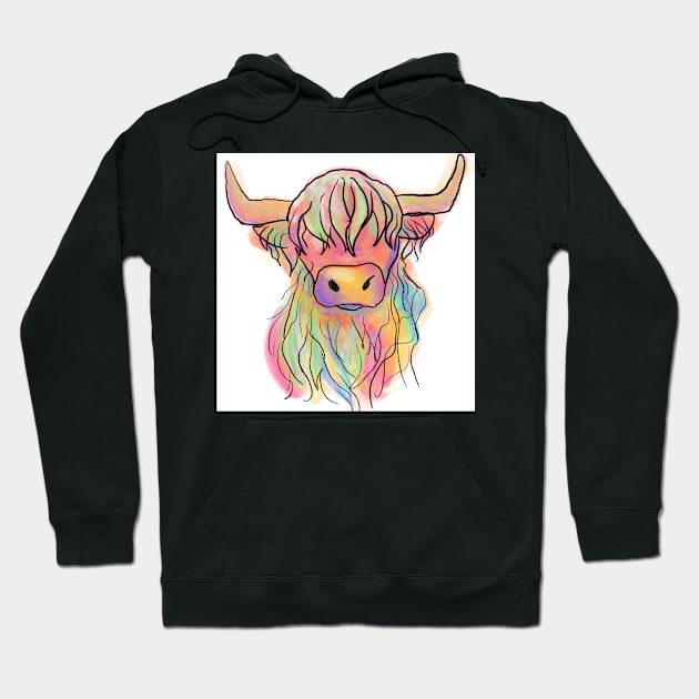 Highland cow rainbow watercolour digital painting Hoodie by Ech0mun